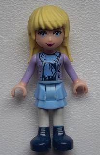 LEGO Minifigure-Stephanie, Bright Light Blue Layered Skirt, Medium Lavender Jacket, Scarf-Friends-FRND053-Creative Brick Builders